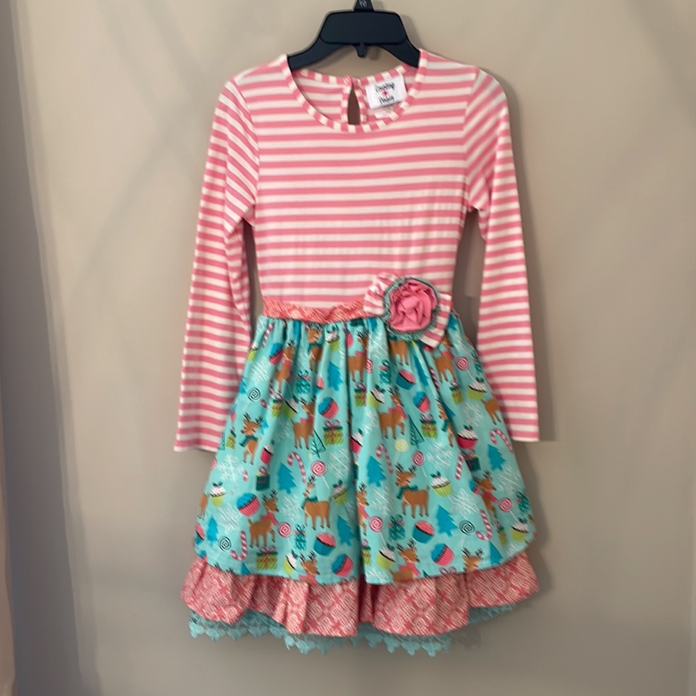 Counting Daisies Pink to Mint Reindeer Skirtdress Size 10, Girls